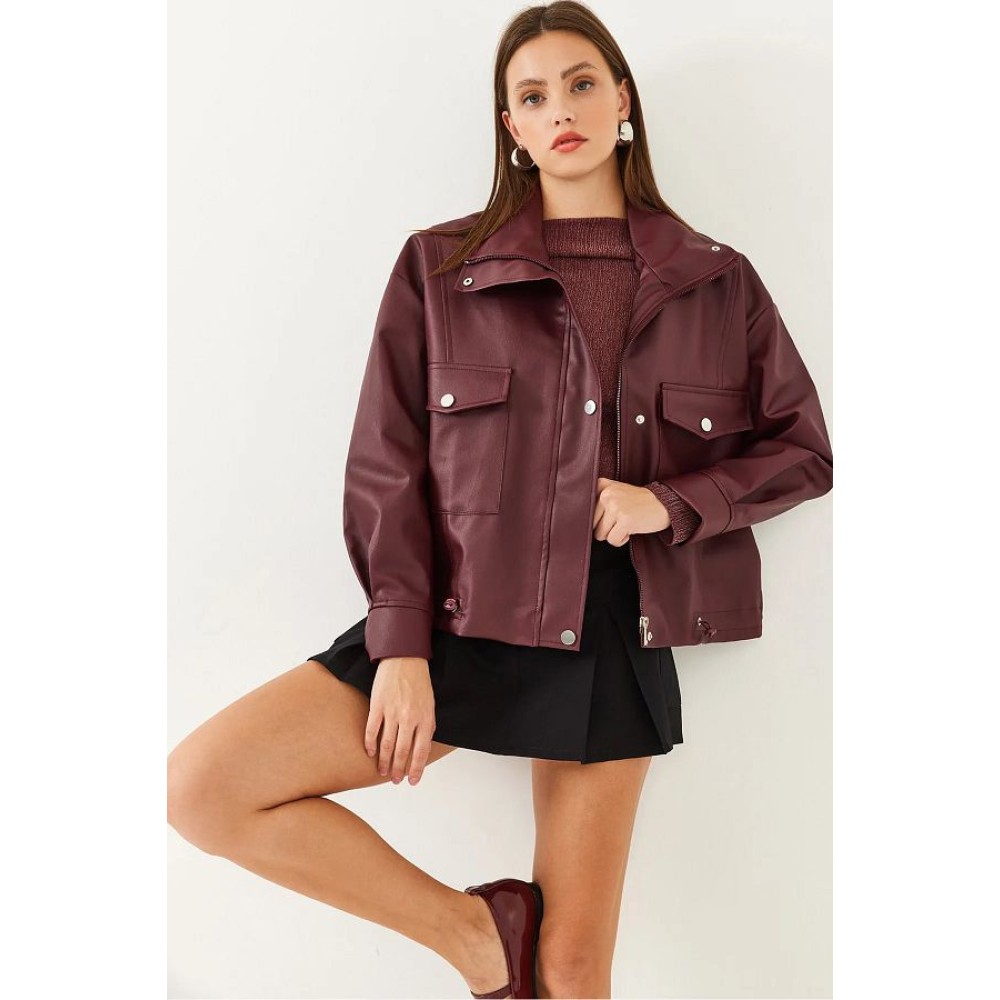 HeraPerla Burgundy Oversized Faux Leather Jacket