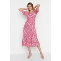 Trendyol Collection Floral Print A-Line Midi Dress with Balloon Sleeves – Feminine Elegance