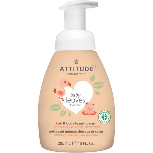 ATTITUDE Hair and Body Foaming Wash for Baby | EWG Verified, Vegan, Orange & Pomegranate | 10 fl. oz