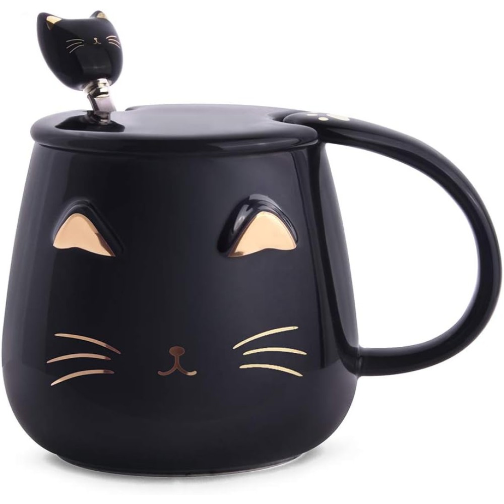 Angelice Home Cat Mug with Spoon, Cute Ceramic Coffee Cup for Cat Lovers