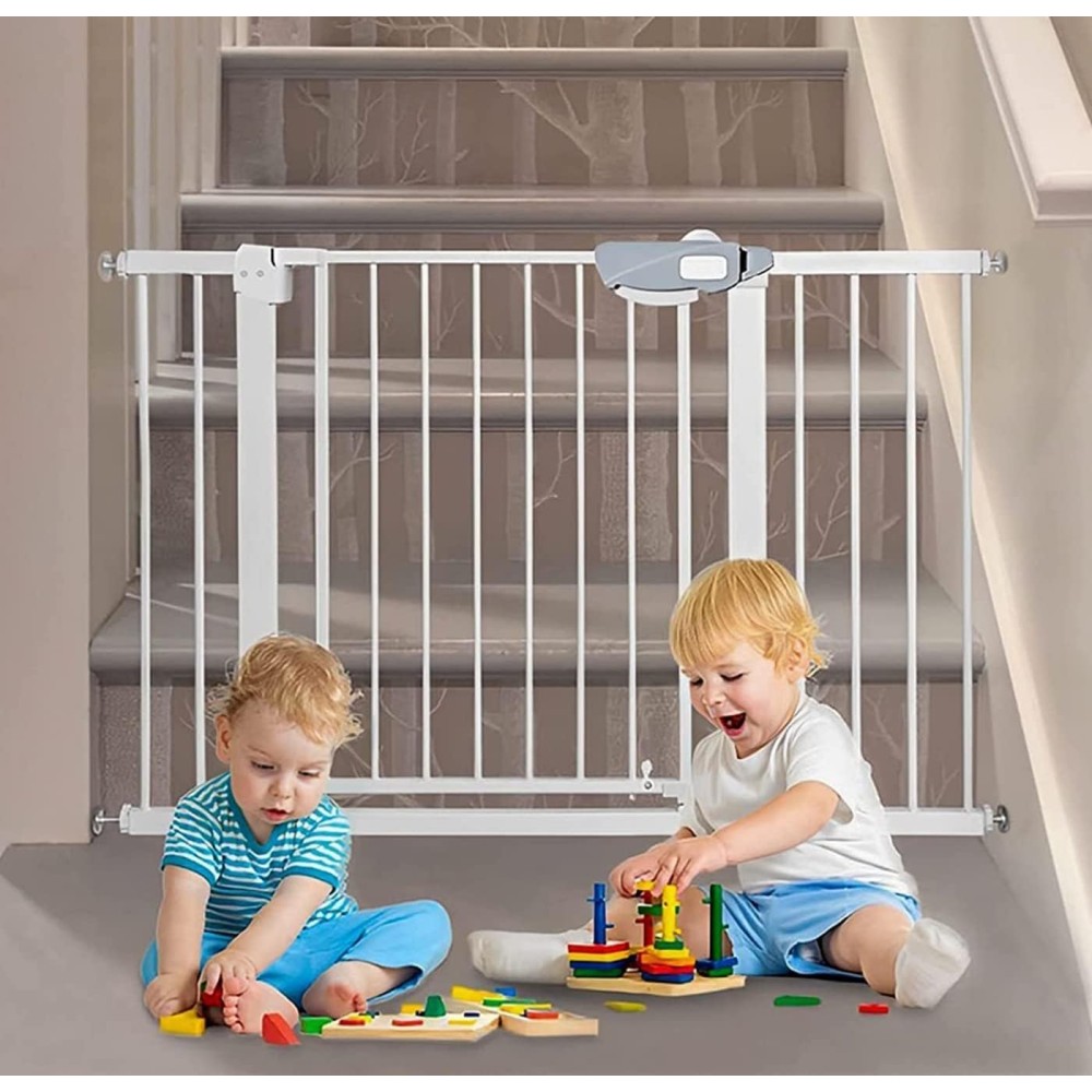 SKY-TOUCH Auto Close Baby Gate – Extra Wide Child Safety Gate with Extensions for Stairs and Doorways (75-144cm)