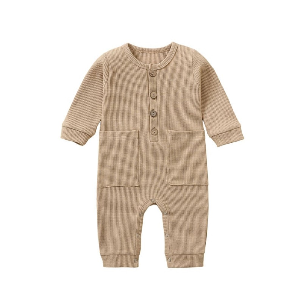 Newborn Baby Long Sleeve Cotton Romper with Pocket, Soft Solid Jumpsuit for Spring & Autumn