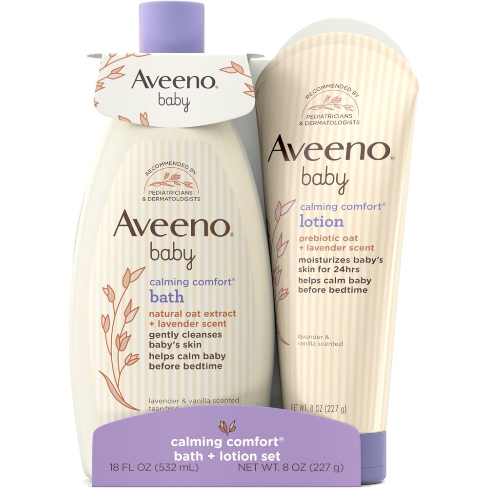 Aveeno Baby Calming Comfort Bath & Lotion Set | Natural Oat Extract | Lavender & Vanilla | 2 Items