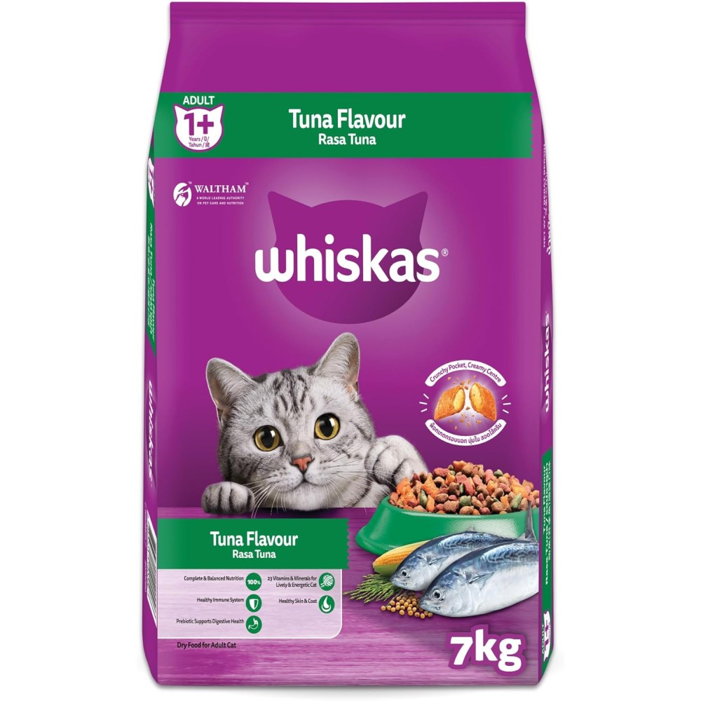 Whiskas Tuna Dry Cat Food, 7kg Bag for Adult Cats 1+ Years, Complete and Balanced Nutrition