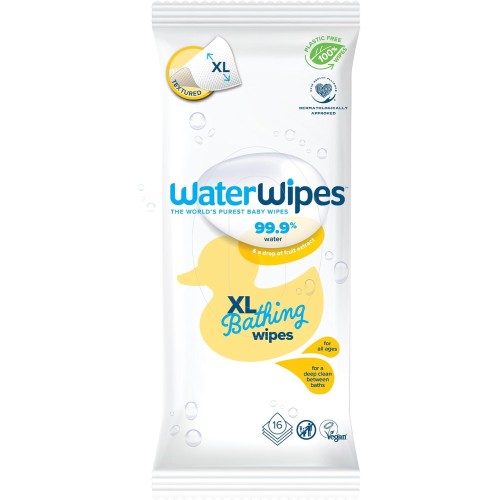 WaterWipes XL Bathing Baby Wipes, 99.9% Water-Based, Unscented & Plastic-Free, 16 Wet Wipes