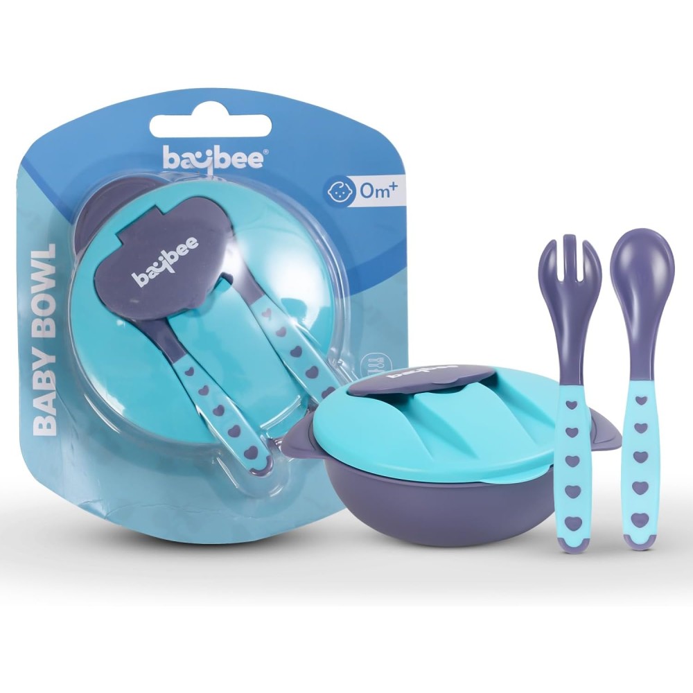 Baybee Silicone Suction Baby Feeding Bowl Set | Mess-Free Feeding for Toddlers | Blue