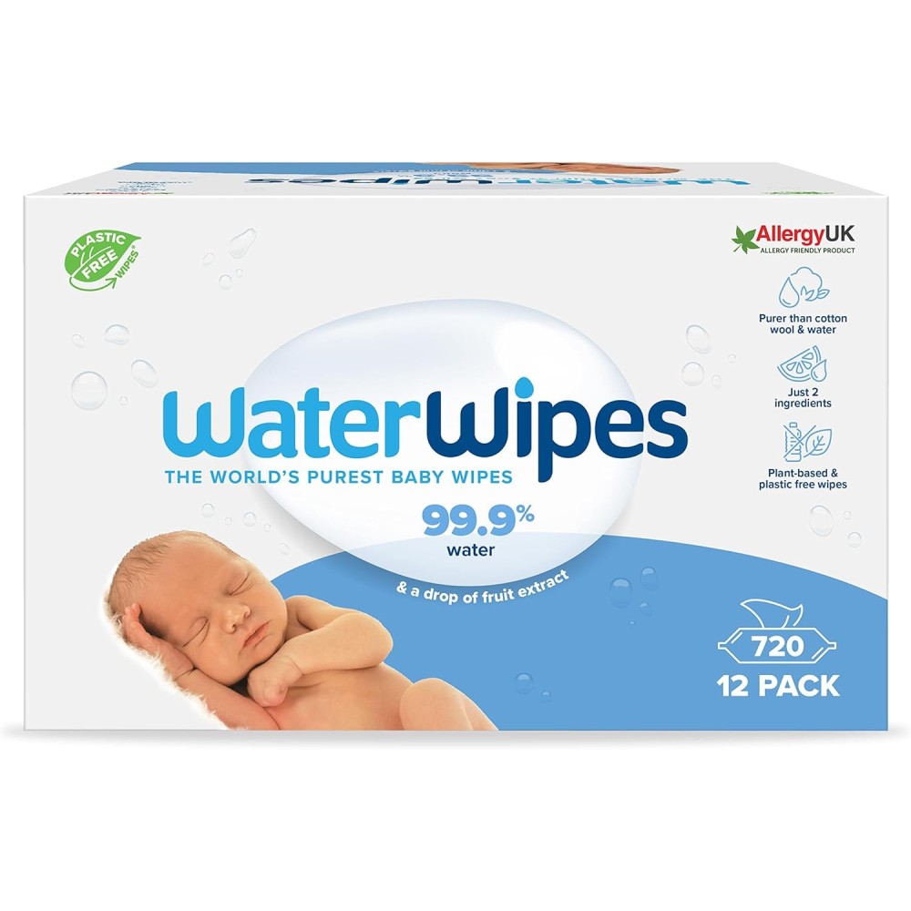 WaterWipes Original Biodegradable Baby Wipes - 720 Count (12 Packs), Unscented, 99.9% Water