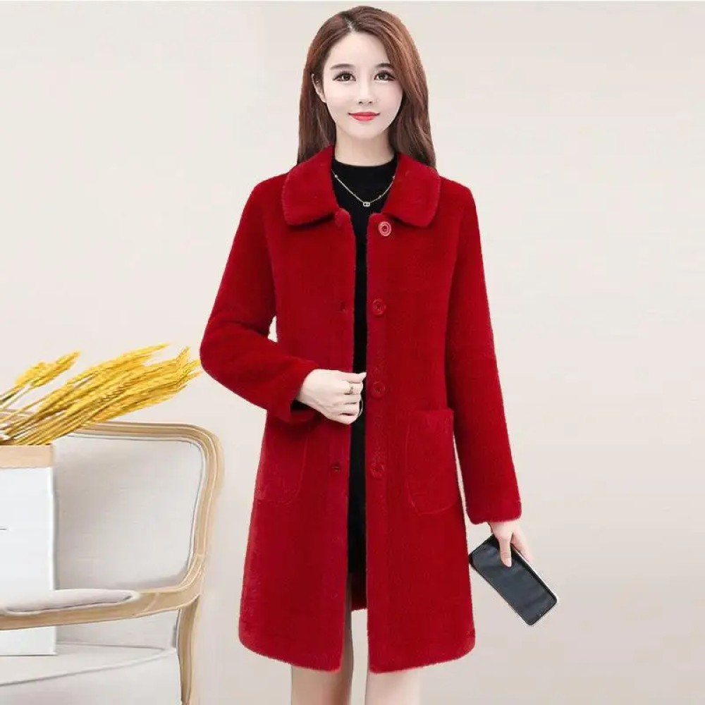 Stylish Medium-Length Wool Blend Jacket for Women – Winter Korean Style Overcoat