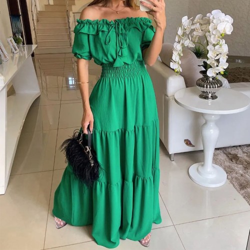 Boho Summer Maxi Dress – Women’s Casual Loose Beach Party Dress with Short Sleeves