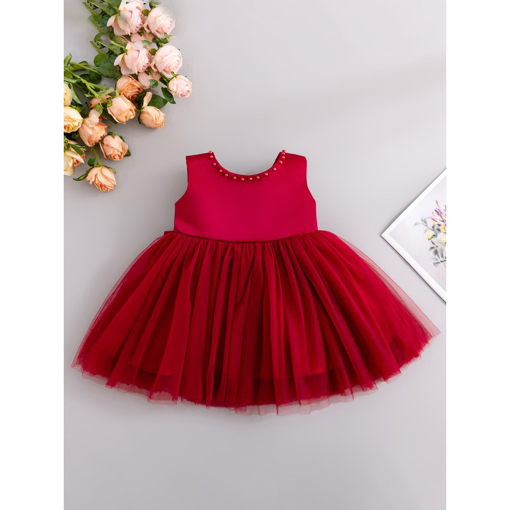 Fancy Wedding Baby Girl Flower Dress with Bow – Cute Satin Sleeveless Design