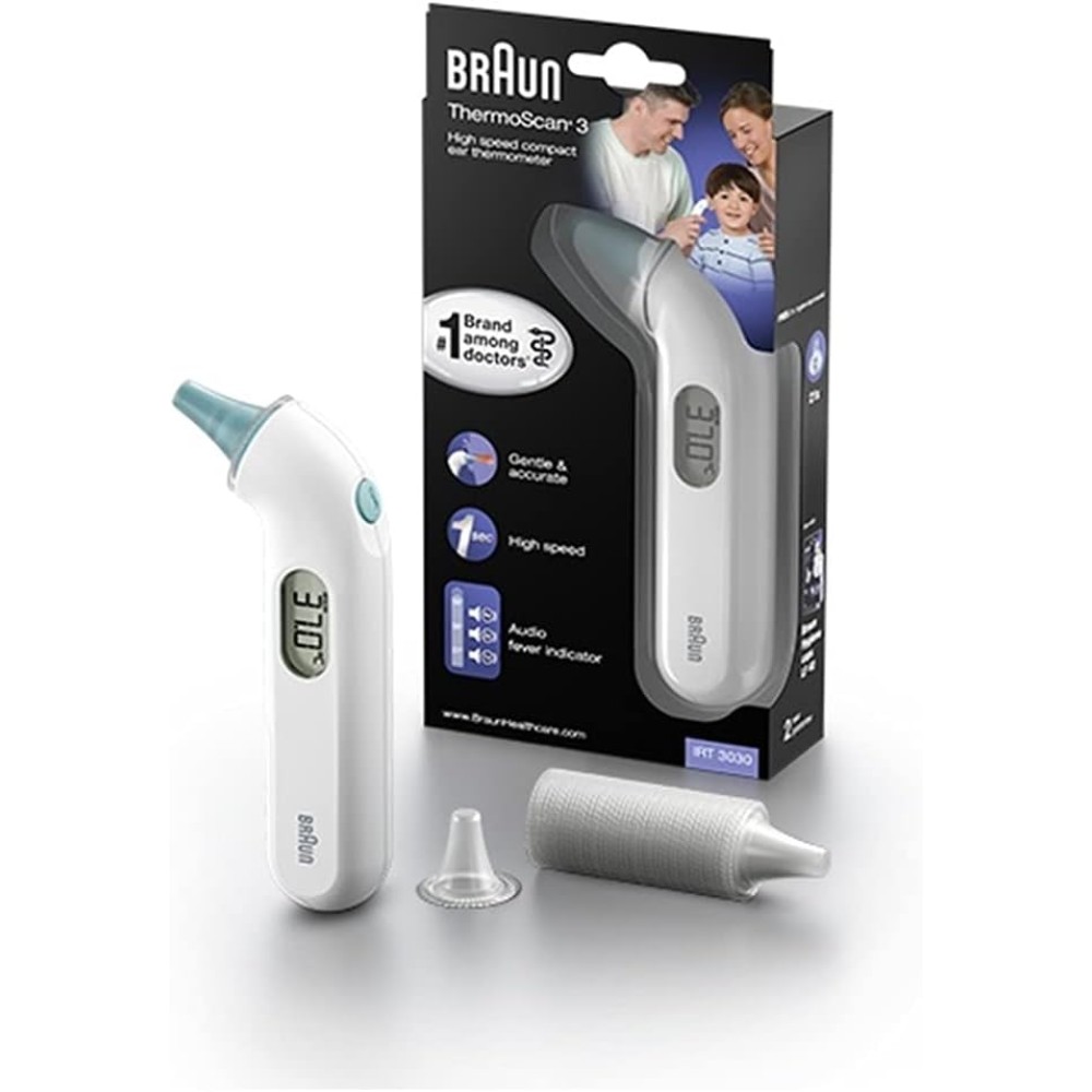 Braun IRT 3030 Ear Thermoscan 3 | Ultra Clear Screen & Audio Fever Indicator | Fast & Accurate Thermometer