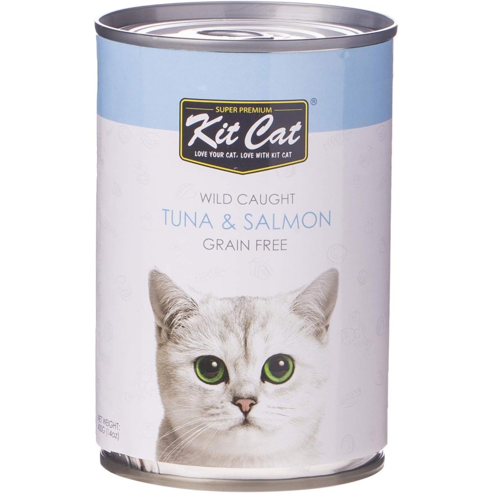 Kit Cat Atlantic Tuna with Wild Salmon Canned Cat Food 400g – Grain-Free for Hairball Control