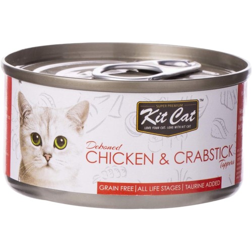 Kit Cat Deboned Chicken & Crabstick Toppers Canned Cat Food 80g – Hairball Control