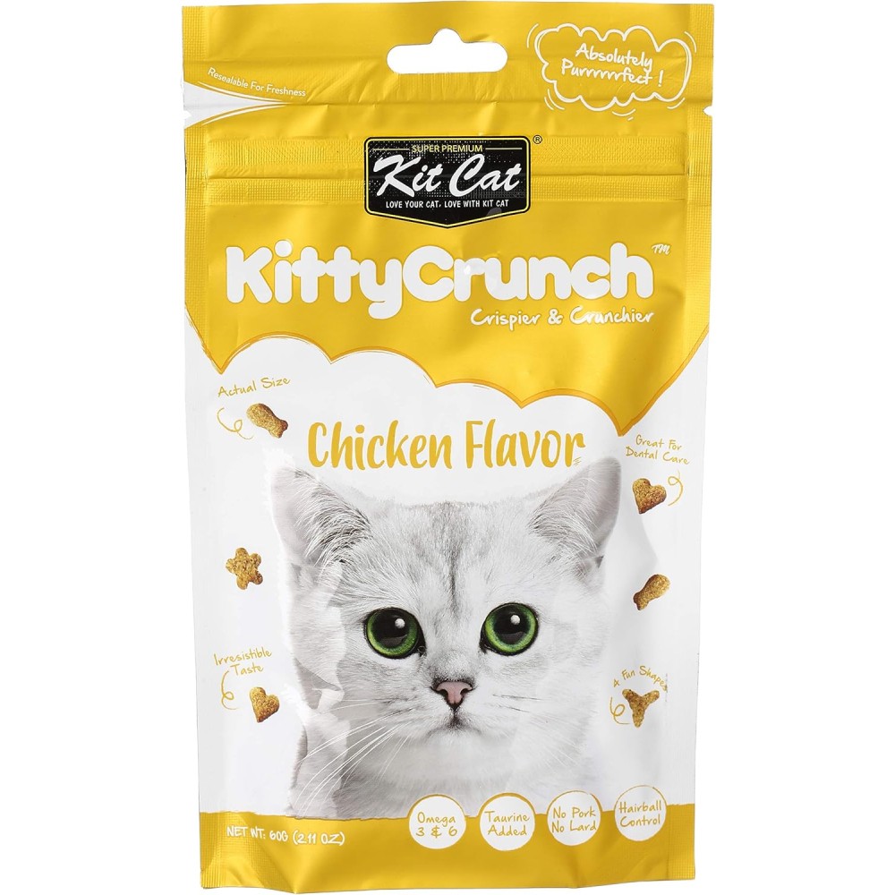 Kit Cat Kitty Crunch Chicken Flavor Cat Treats 60g – Hairball Control & Dental Care