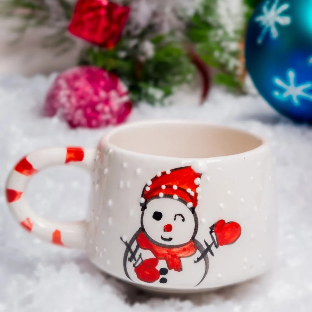 Touchmughm Handmade Ceramic New Year's Cup - Festive Season Double Turkish Coffee Cup (200-299ml)