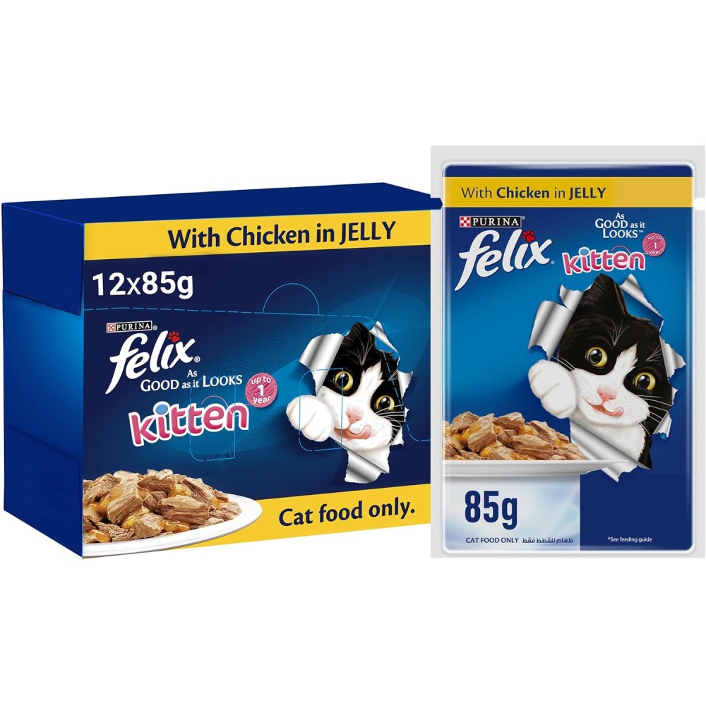 Felix Purina As Good As it Looks Kitten With Chicken In Jelly 85g, Pack of 12