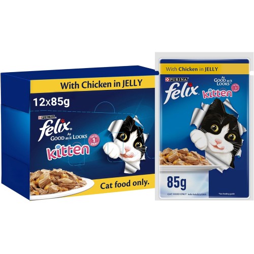 Felix Purina As Good As it Looks Kitten With Chicken In Jelly 85g, Pack of 12