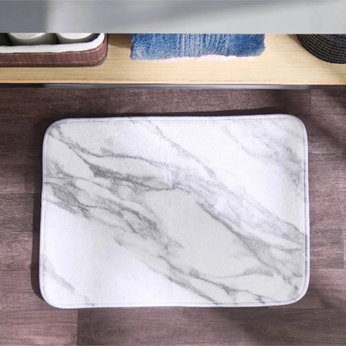 Home Box Cril Marble Print Memory Foam Bath Mat - Anti-Skid, 43x61 cm, White