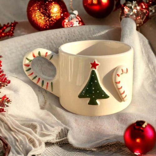 DDHandmade Christmas Winter New Year Ceramic Tea Coffee Cup – Pine Tree Design, 200-299ml