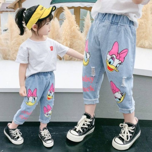 Spring Summer Cartoon Daisy Jeans for Girls – Loose Baby Denim Pants – Casual Trousers