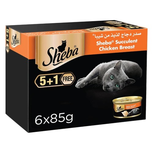 Sheba Cat Food Succulent Chicken Breast Can – Grain-Free Formula, Pack of 6x85g