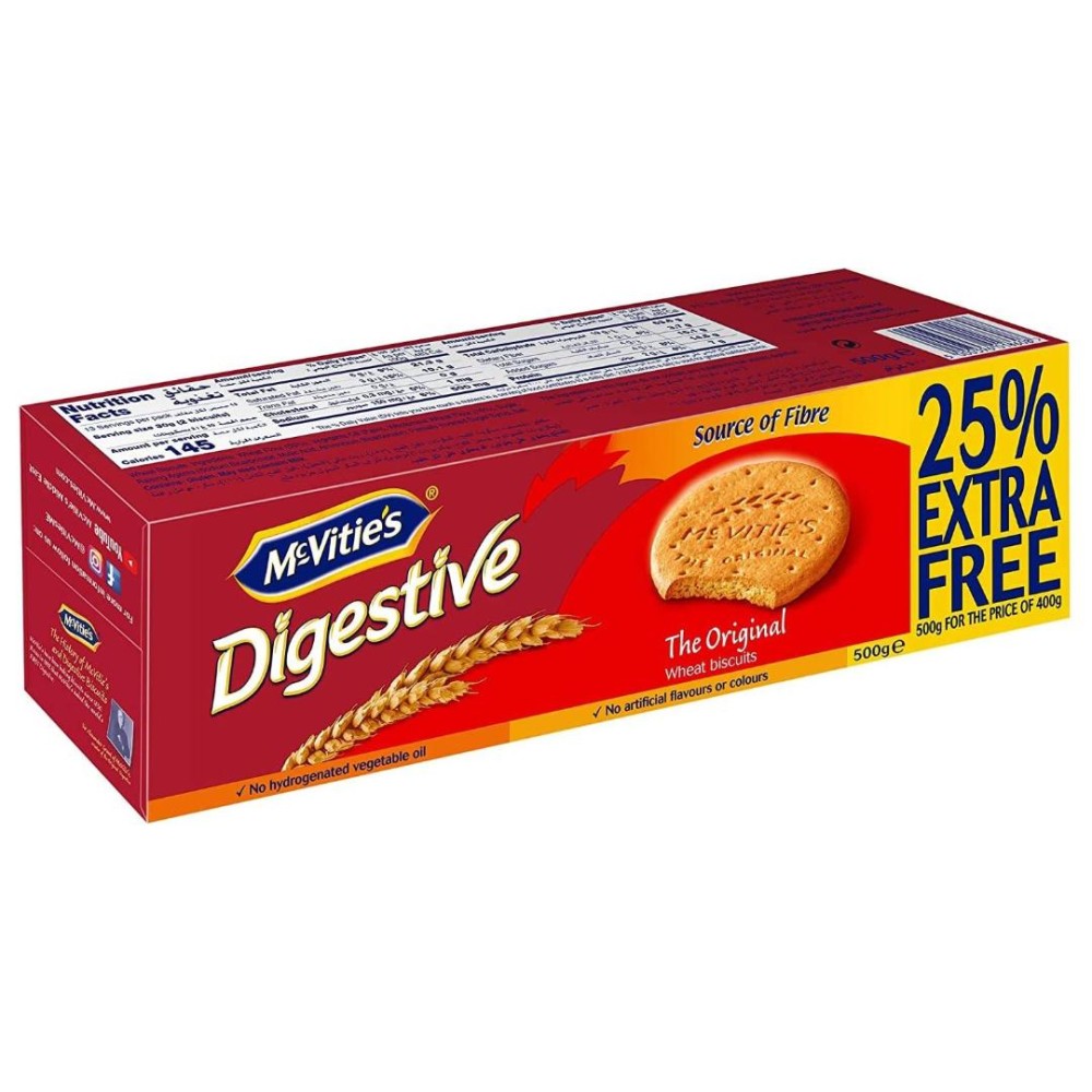 McVitie's Digestive Biscuits Original 500g + 25% Extra Free - Classic Snack Delight