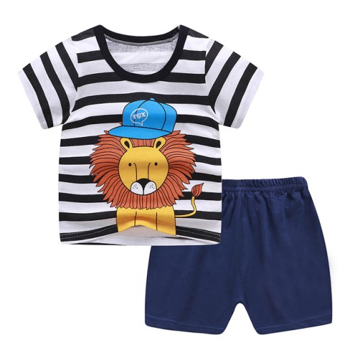 Lion Print Toddler cotton 2-Piece Outfit – T-shirt & Shorts Set for Boys