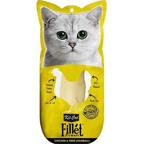 KitCat Fillet Fresh Chicken & Fiber Hairball – 30G | Grain Free Cat Treat