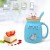 Angelice Home Blue Cat Mug with Lid & Spoon, Cute Ceramic Coffee Cup for Women