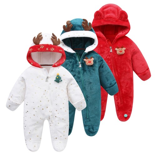 2024 Autumn Winter Christmas Baby Romper – Flannel Hooded Jumpsuit for Newborn Boys & Girls