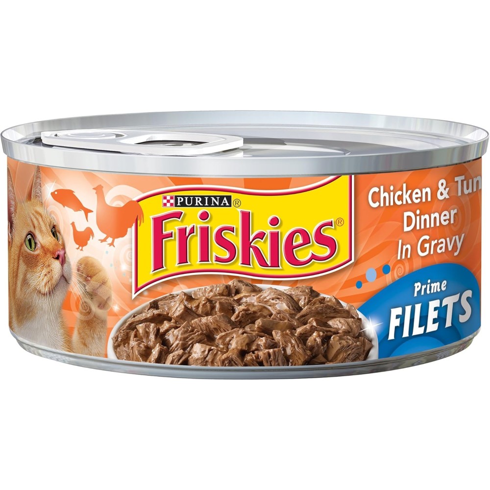 Friskies Prime Filets Chicken & Tuna in Gravy Canned Cat Food, 5.5 oz (24 Cans)