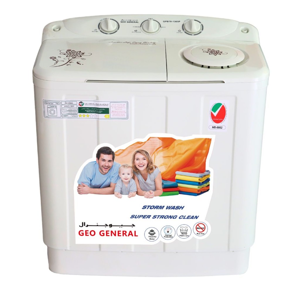 Geo General GBP70-1365P 7KG Semi Automatic Washing Machine, Twin Tub, Quick Wash Cycles