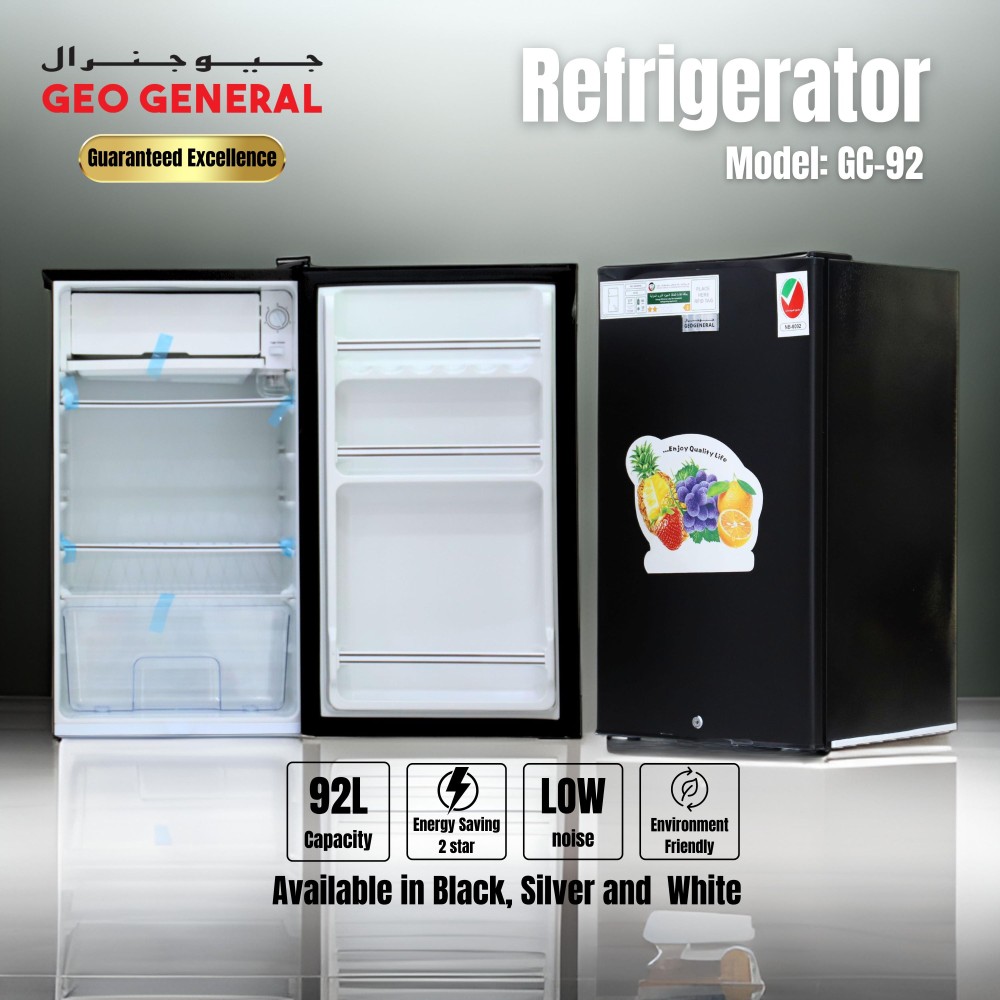 Geo General GC-92 Refrigerator - 92L with Freezer, Eco-Friendly, Compact, White