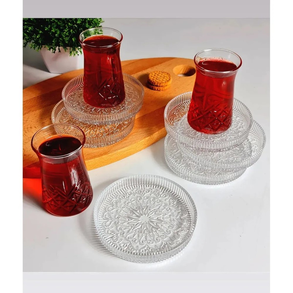 Behila Trend Gardenya 6-Piece Glass Tea Plate Set - BPA-Free, Modern Design, White