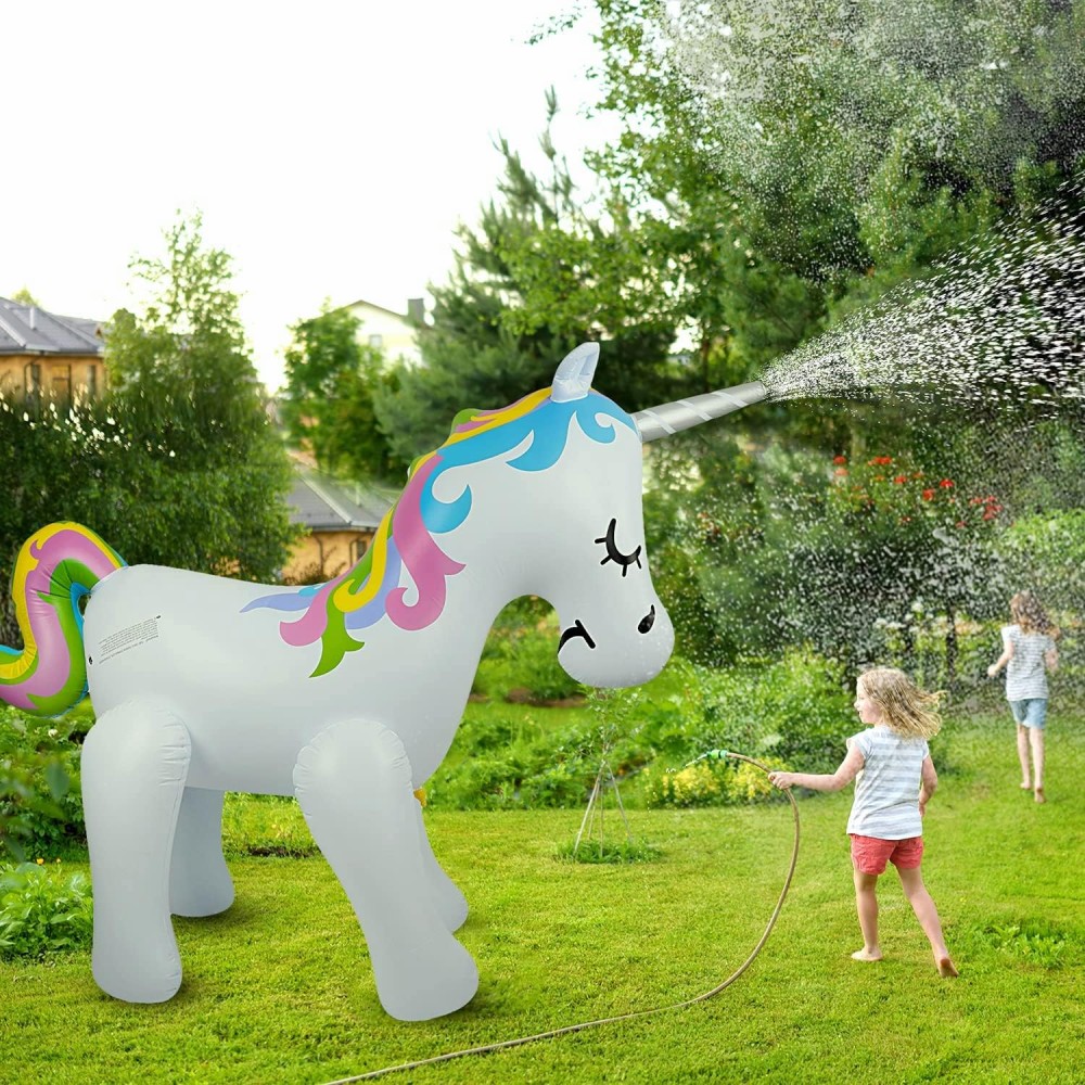 Float Joy Giant Inflatable Unicorn Sprinkler, Summer Water Toy, Backyard Fun, Multicolor