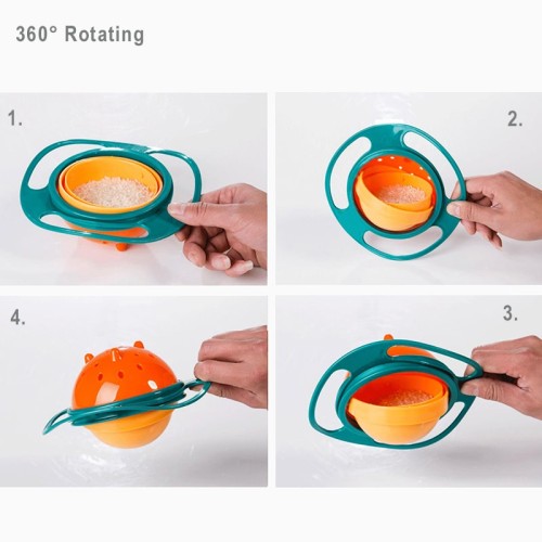 360° Rotating Gyro Bowl for Babies – Spill-Proof Feeding Dish with Lid & Handles