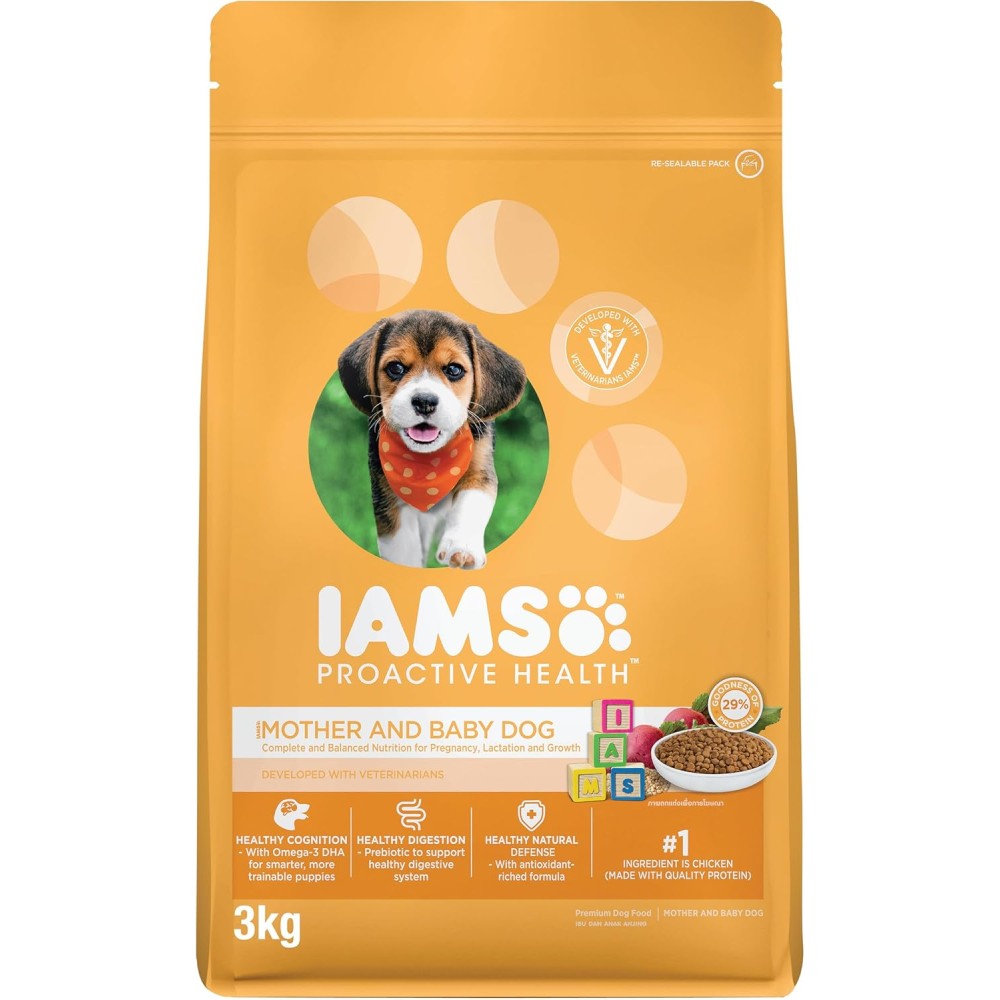 IAMS Dog Food Proactive Health Mother and Baby, 3Kg - Complete Nutrition for Puppies and Mother Dogs