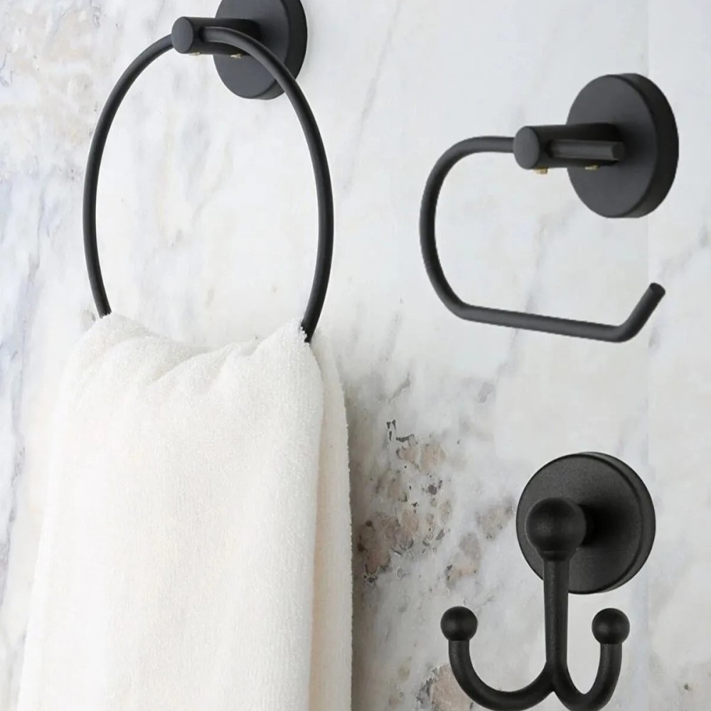 MultiStore Black Round Metal Towel Holder Set of 3 – Versatile Bathroom & Kitchen Organizer