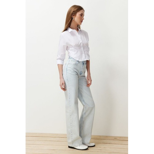 Ice Blue High Waist Wide Leg Jeans – Modern & Versatile