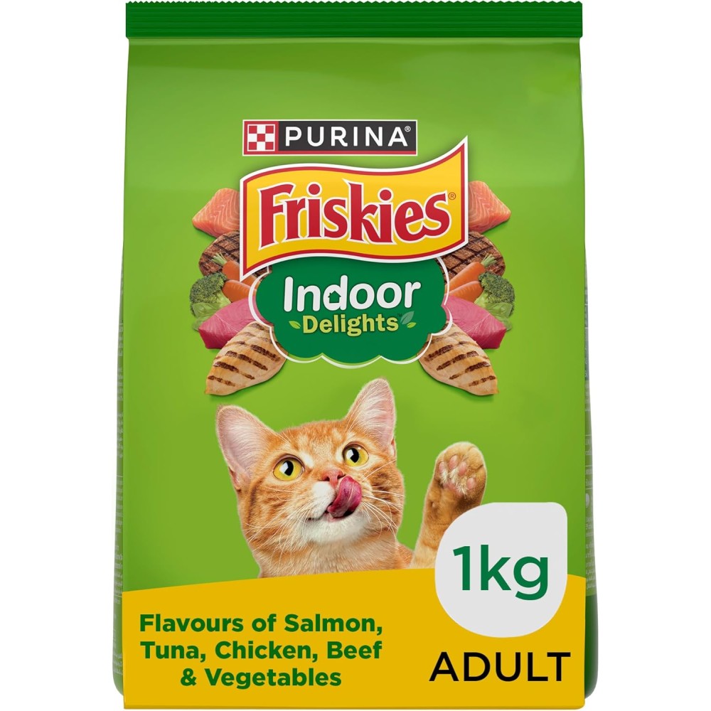 Friskies Purina Indoor Delights Seafood Dry Cat Food, 1kg for Adult Cats