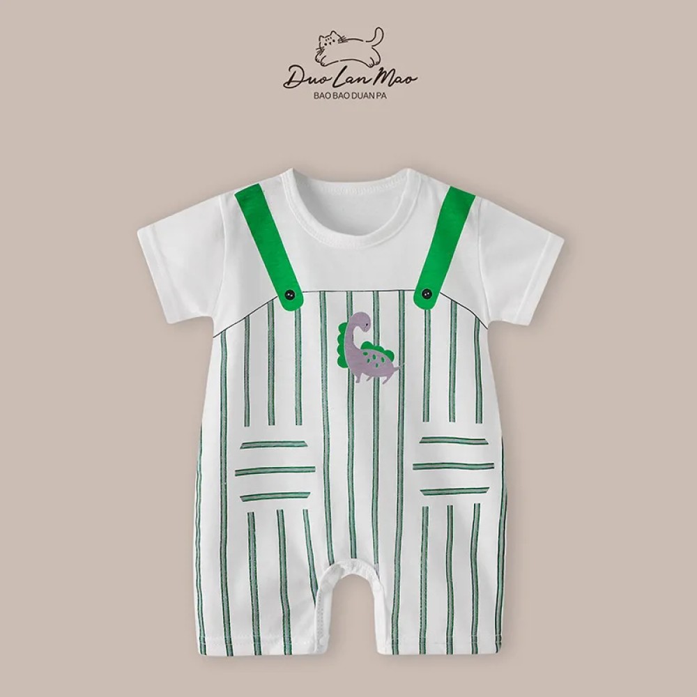 Baby Boys & Girls Summer Thin Cartoon Romper, Short Sleeve Cotton Bodysuit for Newborns