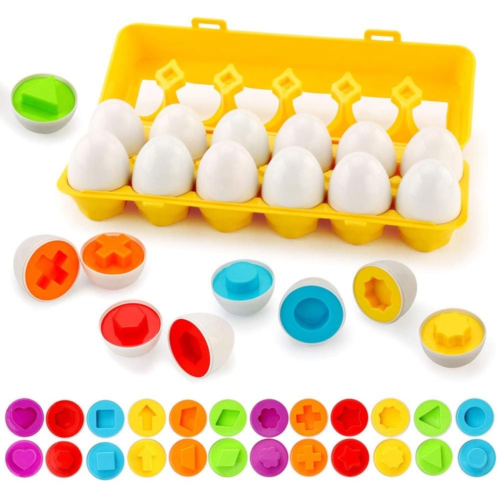 JoyGrow Matching Eggs Toddler Toys – 12PCS Shape & Color Educational Set for Kids