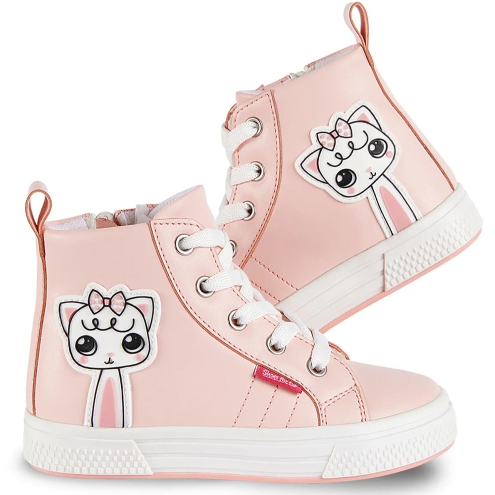 Denokids Kitty Pink Girls Sneakers - Stylish Sports Shoes with Silicone Cat Detail