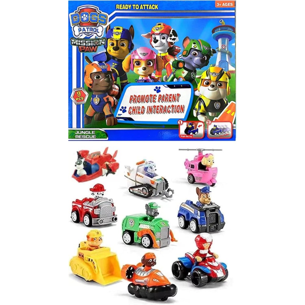 LTLCLZ Paw Patrol Dogs Patrolling On Cars Toy Play Set – 9 Pieces