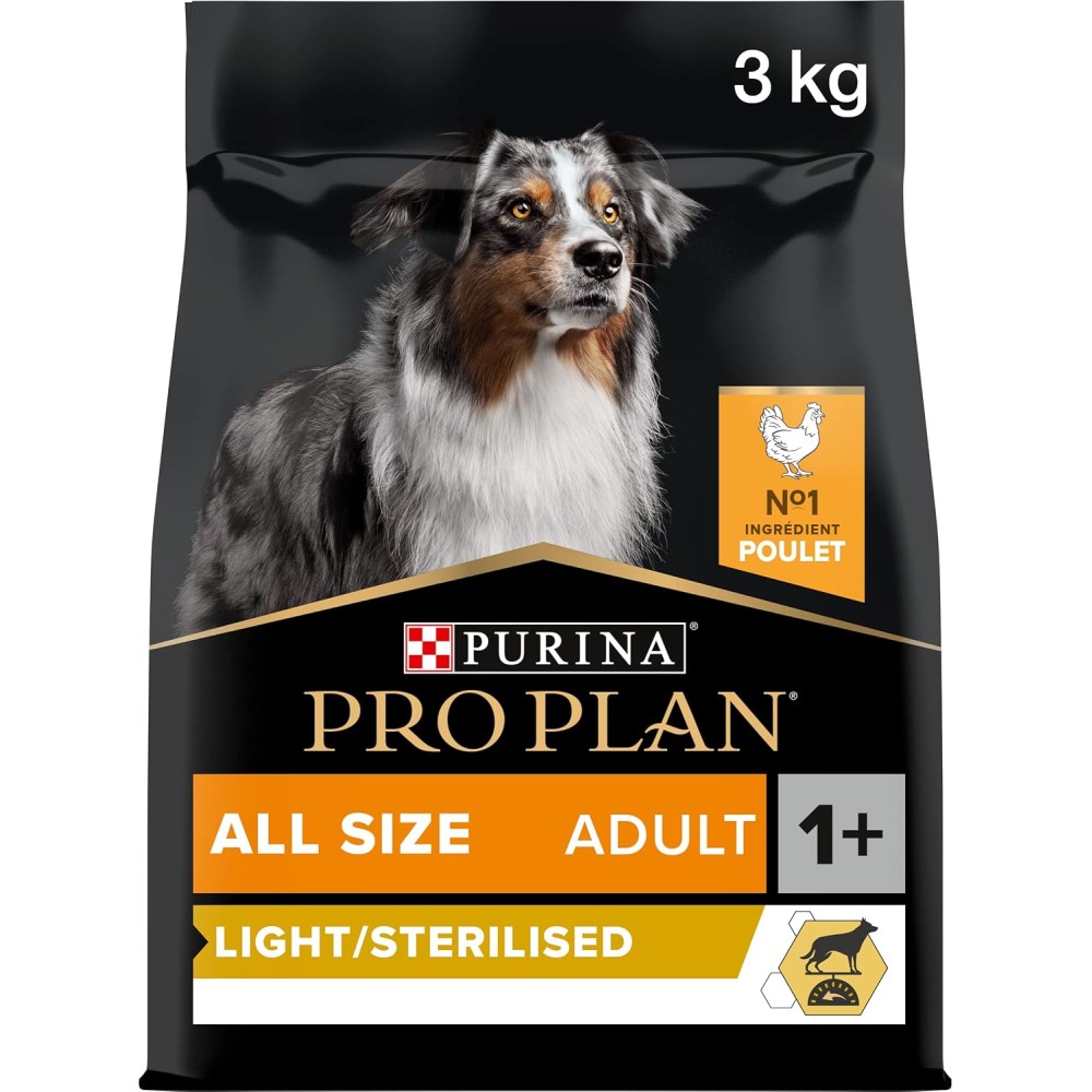 Purina Pro Plan Light Sterilised Adult Dry Dog Food with Chicken, 3 kg