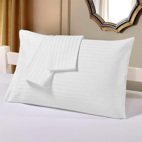 Hotel Linen Klub 100% Cotton 250TC Pillowcase Set – Luxurious White Sateen Stripe, 2-Piece