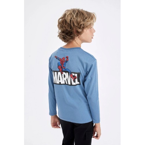 Marvel Comics Boys' Crew Neck Long Sleeve T-Shirt - Blue