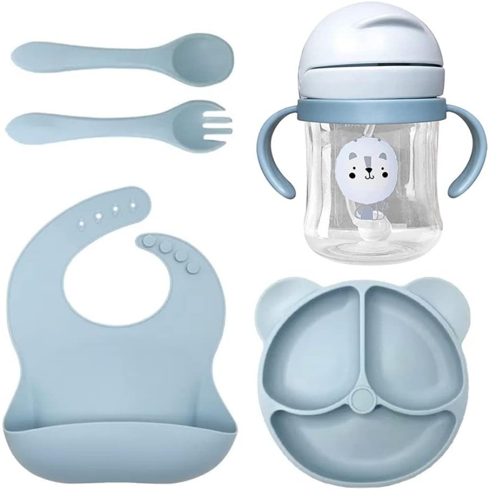 AMERTEER 5-Piece Silicone Baby Feeding Set | BPA-Free, Dishwasher Safe