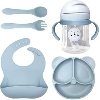 AMERTEER 5-Piece Silicone Baby Feeding Set | BPA-Free, Dishwasher Safe