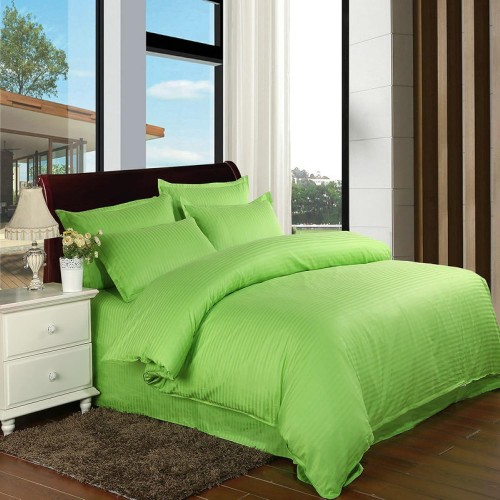 Cotton Luxury 250 TC Striped Double Bed Bedsheet with 2 Pillow Covers - Green